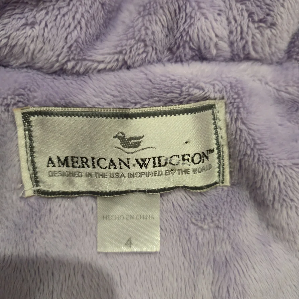 American Wigeon Faux Fur Hooded Jacket Girls Sz 4 Gray Plush Purple Lining